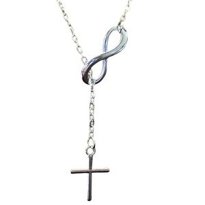Silver Cross and Infinity Symbol Intertwined Adjustable Necklace